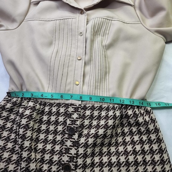 Vintage 1960s Plaza South Polyester Houndstooth Brown Dress Size Small - Picture 7 of 12